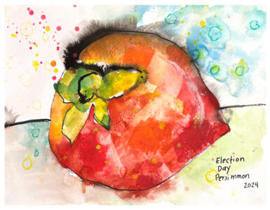 watercolor and ink painting of persimmon by emily weil