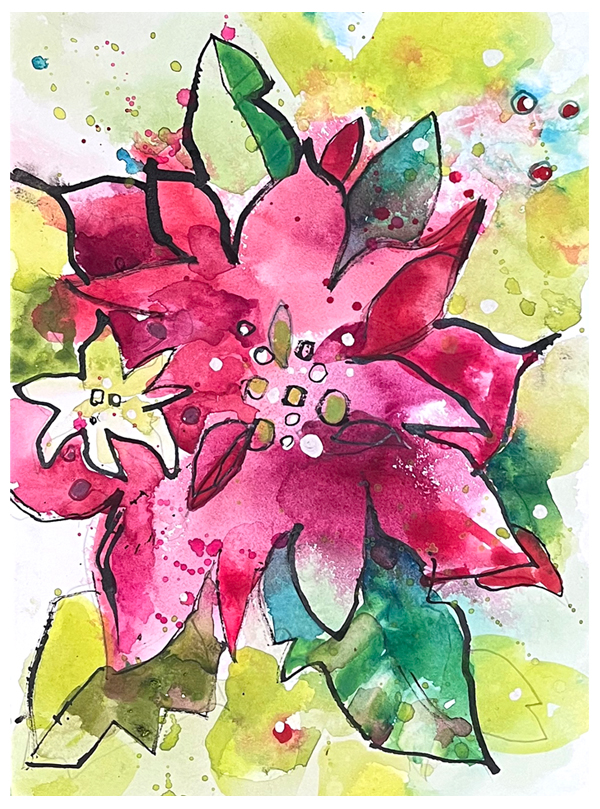 watercolor of poinsettia by emily weil