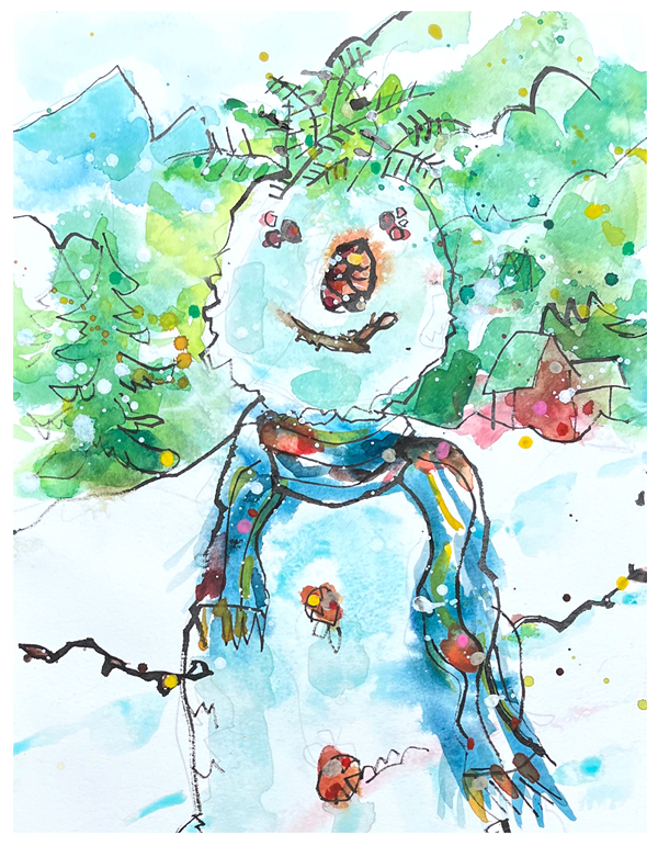 watercolor of snowman by emily weil